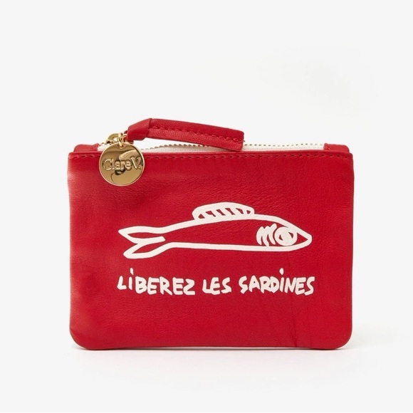 Clare V Red 'Liberez Les Sardines' coin clutch NWT - Picture 2 of 9